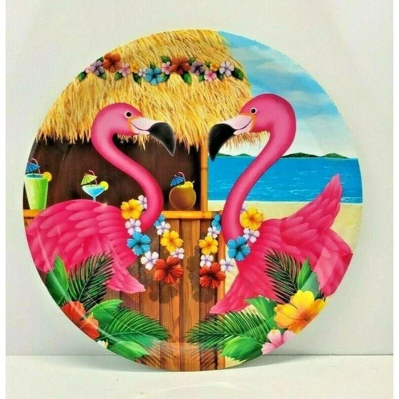 Unbranded Dining Pink Flamingos Round Serving Tray Tropical
